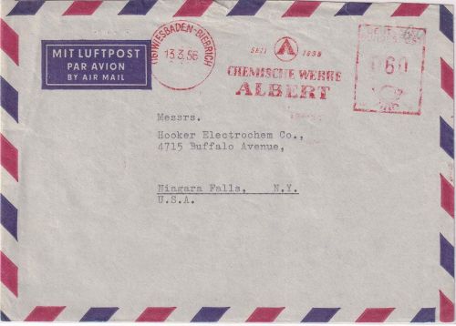 BRD - Wiesbaden-Biebrich 60 Pfg. AFS "Chem. Werke Albrecht" Luftpostbrief 1956