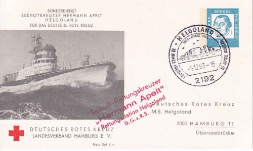 Berlin - 15 Pfg. Bed. Deutsche Privat-GA DRK Seenotkreuzer Apelt Helgoland 1963