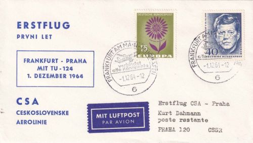 CSSR - CSA Probe (!)-Erstflug Frankfurt/Prag Luftpostbrief 1.12.1964