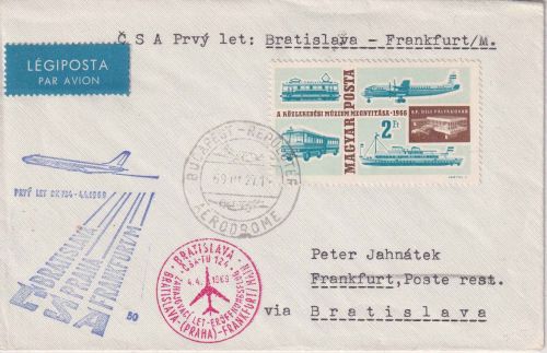 Ungarn - CSA Erstflug Bratislava/Frankfurt Zuleitungspost Luftpostbrief 1969