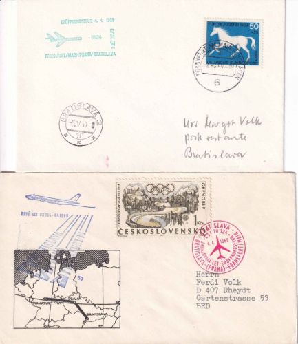 CSSR/BRD - CSA Erstflug Bratislava/Frankfurt + retour 2Luftpostbriefe 1969