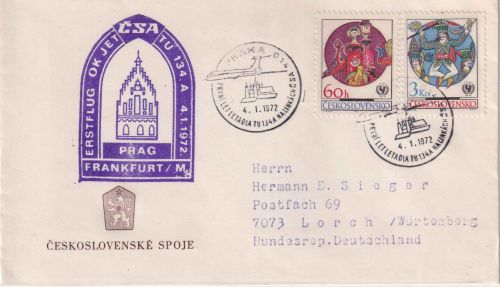 CSSR - CSA Erstflug TU134A Prag/Frankfurt Luftpostbrief 1972