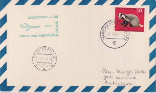 BRD - CSA Erstflug TU124 Frankfurt/Bratislava Luftpostkarte 1969