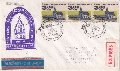 CSSR - CSA Erstflug TU134A Prag/Frankfurt Luftpost-Eilbrief 1972