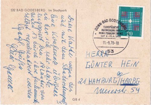 BRD - Bonn-Bad Godesberg Europ. Raumordnungs-Ministerkonferenz Karte/SST 1970