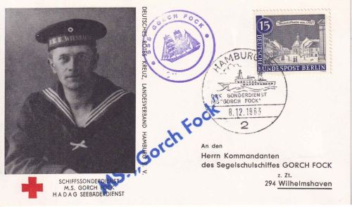 BRD - Hamburg 1963 DRK Schiffssonderdienst MS Gorch Fock Sonderkarte