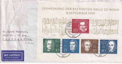 BRD - Beethoven-Block Luftpostbrief n. USA Berlin-Neukölln 2.2.60 n. Portland