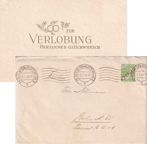 Berlin - 10 Pfg Rotaufdruck Ortsbrief (Verlobungsanzeige) B.-Charlottenburg 1949