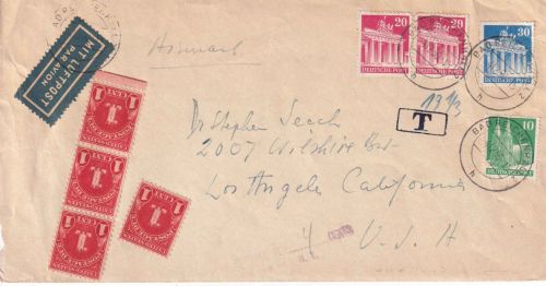 Bizone - 30+2x20+10 Pfg. Bauten Luftpostbrief n. USA Bad Reichenhall 1950