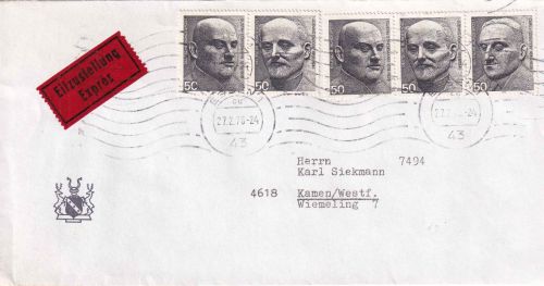 BRD - Friedensnobelpreisträger Marken ex Block Eilbrief Essen - Kamen 1976