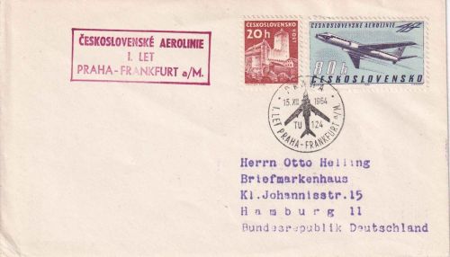 CSSR - CSA Erstflug Prag/Frankfurt Luftpostbrief 15.12.1964