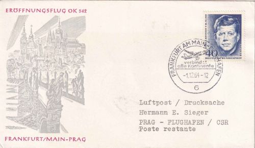 BRD - CSA Probe (!)-Erstflug Frankfurt/Prag Luftpostbrief/Schmuckbrief 1.12.1964