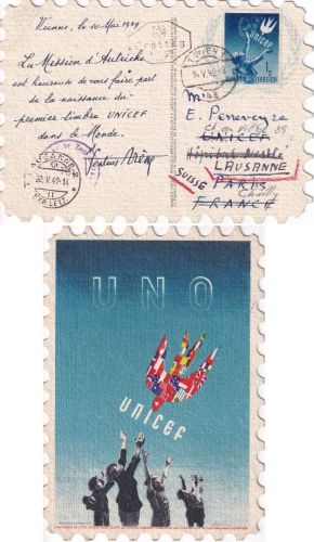 Österreich - 1 S. UNICEF Sonderkarte/FDCn. FRANKREICH Wien 14.5.49 Weiterleitung