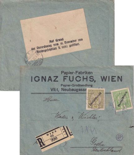 Österreich - 40+5 Pfg. Freimarken/Deutschösterreich Einschreibebrief Wien 9.1.20