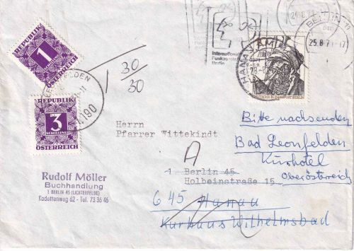 Berlin/Österreich - 10 Pfg. 500. Geb. Dürer Ortsbrief Berlin 1971 Nachsendung