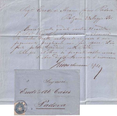 Österreich - 10 Kr. Doppeladler (5. Ausgabe) Brief Botzen - Padua 1865