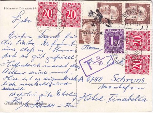 BRD/Österreich - 3x10 Pfg. Heinemann unterfrankierte Karte Leonberg 1973