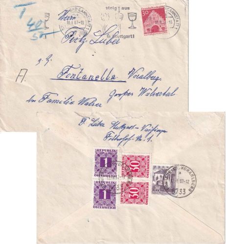 BRD/Österreich - Stuttgart 1967 unterfrankierter Brief n. Fontanella - Nachporto