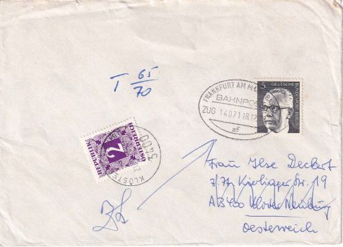 BRD/Österreich - Langen (Bahnpost FFM/Basel) 1978 unterfrankierter Brief