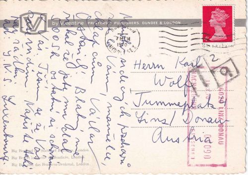 England/Österreich - 4 P. Elizabeth Karte Hounslow - Linz 1970 Nachporto