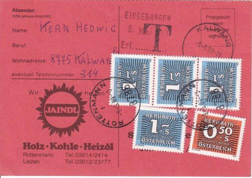 Österreich - Kalwang unfrankierte Karte n. Rottenmann 1989 - Nachporto