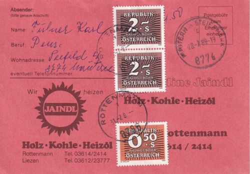 Österreich - Mautern unfrankierte Karte n. Rottenmann 1989 - Nachporto