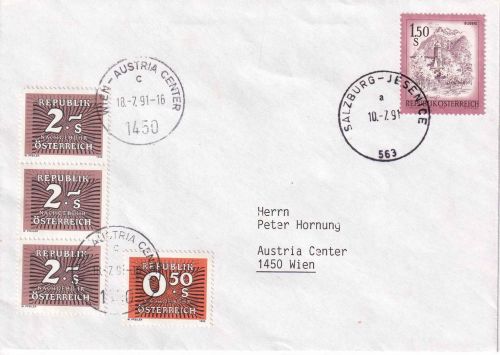 Österreich - Salzburg/Jesenice Bahnpost 563 unterfrankierter Brief n. Wien 1991