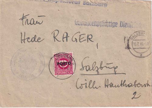 Österreich - Salzburg 1946 Ortsdienstbrief Nachporto