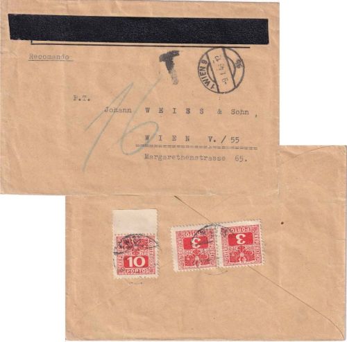Österreich - Wien 9.1.46 unfrankierter Ortsbrief - Nachporto
