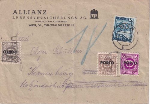 Österreich - Wien 14.7.47 Ortsbrief/Fernbrief n. Kornenburg - Nachporto