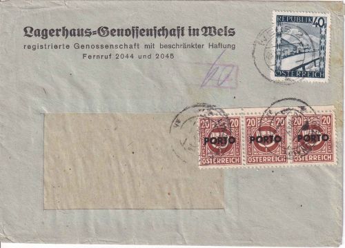 Österreich - Wels 23.10.47 Fernbrief n. Linz - Nachporto