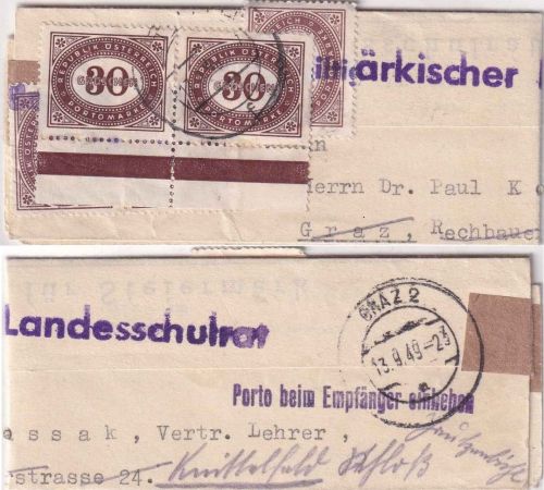 Österreich - Graz 13.9.49 unfrank. Orts-/Fern-Dienstbrief - Nachporto