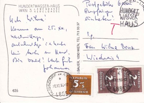 Österreich - Wien/Linz Bahnpost 402 unfrankierte Karte n. Nußdorf - Nachporto
