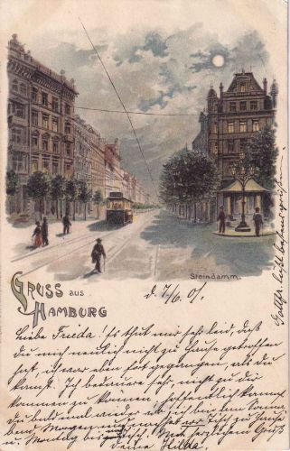 Hamburg - Hamburg Steindamm Straßenansicht Farblitho gelaufen 1901