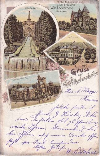 Hessen - Kassel Wilhelmshöhe Mehrbild-Farblitho (Cafe Mulang etc.) gelaufen 1899