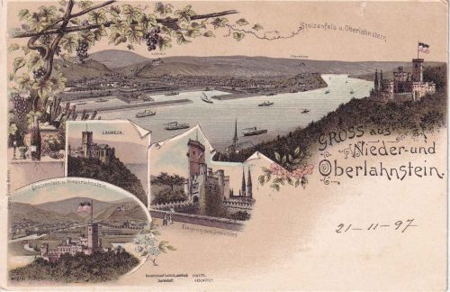 Rheinland-Pfalz - Nieder- u. Oberlahnstein Mehrbild-Farblitho ungelaufen 1897