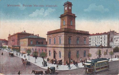 Polen - Warschau Wiener Bahnhof/Dworzec Warszaw Wiedenski farb. AK 1916