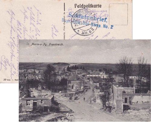 Frankreich - St. Marie a Py zerstörte Straße/Häuser sw-AK/Feldpost 1915