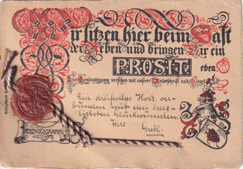 Sachsen - Bad Elster "Alkohologramm" Prosit-Karte m. Wachssiegel gelaufen 1903