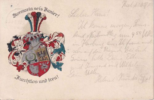 Studentika - Kiel 1909 Stormaria sei's Panier - furchtlos und treu! Studenten-AK