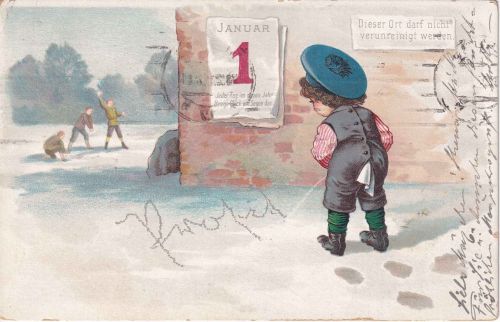 Glückwunsch - Neujahr farb. Juxkarte Berlin 31.12.1923