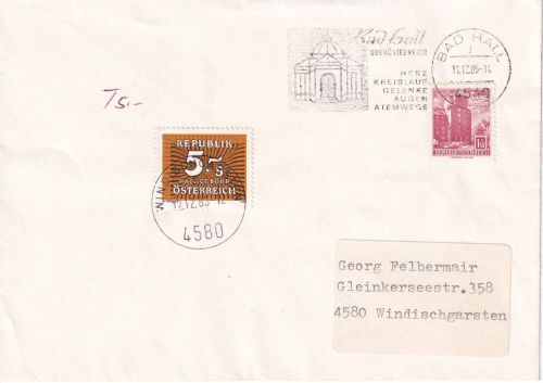 Österreich - Bad Hall 1985 unterfrankierter Brief n. Windischgarten - Nachporto