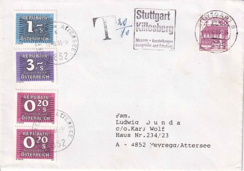 BRD/Österreich - Stuttgart 1986 unterfrankierter Brief n. Weyregg - Nachporto