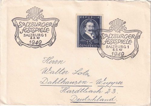 Österreich - 1 S. Johann Strauss Brief SST Salburg - Salzburger Festspiele 1949