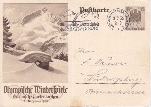 DR - 6 Pfg. Sonderganzsache Olympiade 1936 Masch.Stpl. Garmisch-Partenkirchen