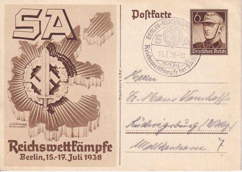 DR - 6 Pfg. Sonderganzsache Reichswettkämpfe SST Berlin-Reichssportfeld 1938