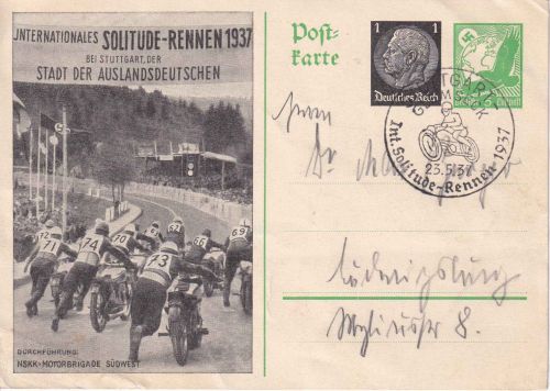 DR - 5+1 Pfg. Privatganzsache Solitude-Rennen SST Stuttgart-Glemseck 1937