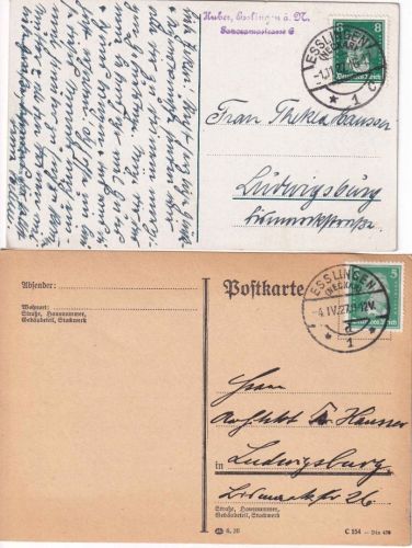 DR - Esslingen (Neckar) 4.IV.27/1.11.27 2 Karten n. Ludwigsburg