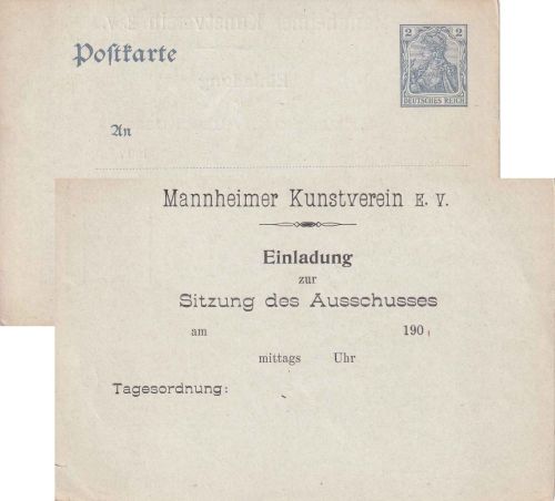 DR - 2 Pfg. Germania Ganzsache Zudruck "Mannheimer Kunstverein" ungebraucht