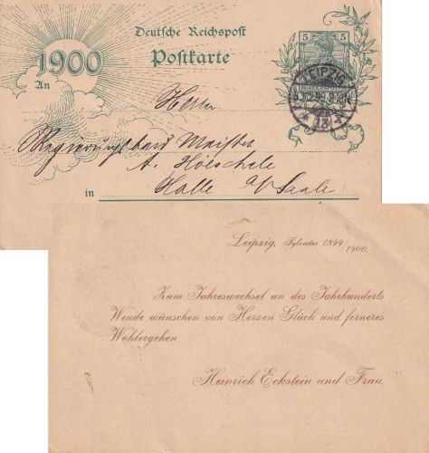 DR - 5 Pfg. Germania Jahrhundert-Ganzsache priv. Zudruck Leipzig 30.12.99